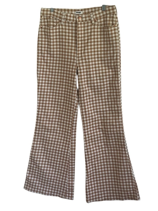 Wrangler Denim - Wrangler Wanderer 622  Tan Gingham Check High Rise Flare Jeans 32 x 32